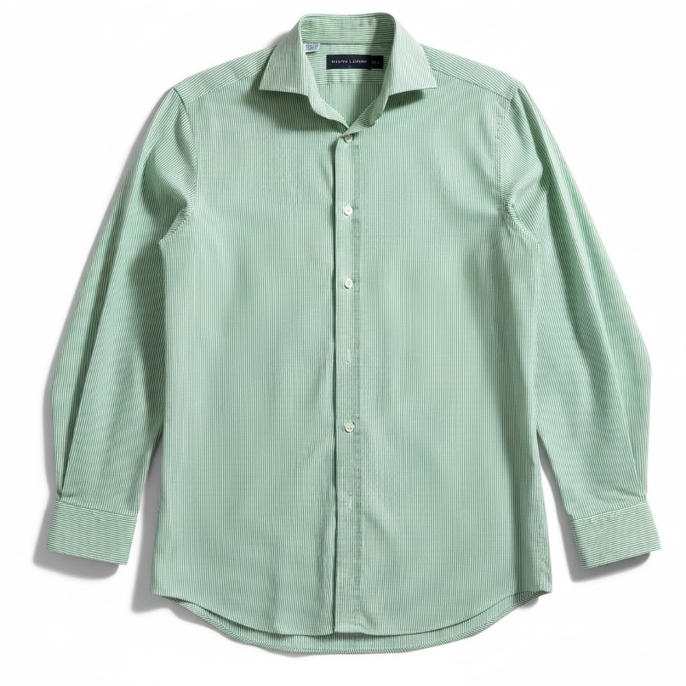 Ralph Lauren Black Label Green Striped 100% Cotton Button Down Size 15 Neck